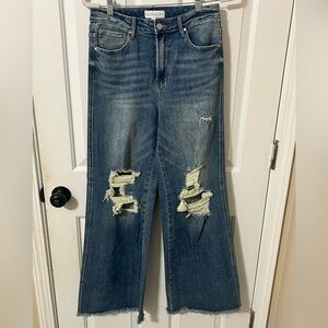 Blakeley Women’s 11 Wide Leg High Rise Distressed Blue Denim Jeans Medium Wash